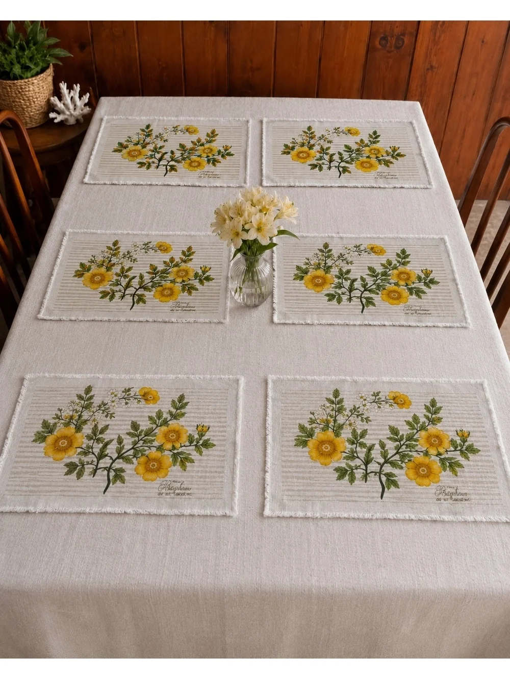 Vintage The Bradshaws of St. Lucia Set of 6 Yellow Floral Linen Placemats 12x16
